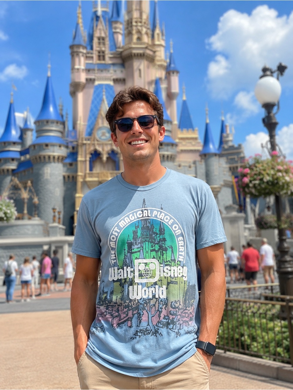 Disney Light Blue Walt Disney World Castle Graphic Tee with Pastel Print